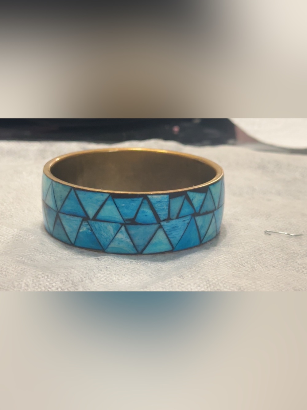 Turquoise Mosaic Inlay Bangle Bracelet - Blue